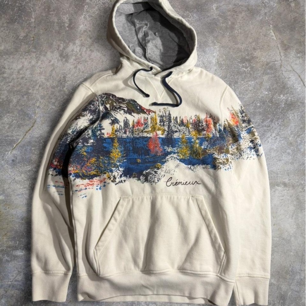 Cremieux Mountain Landscape Hoodie Size M White Pullover Outdoor Nature Graphic